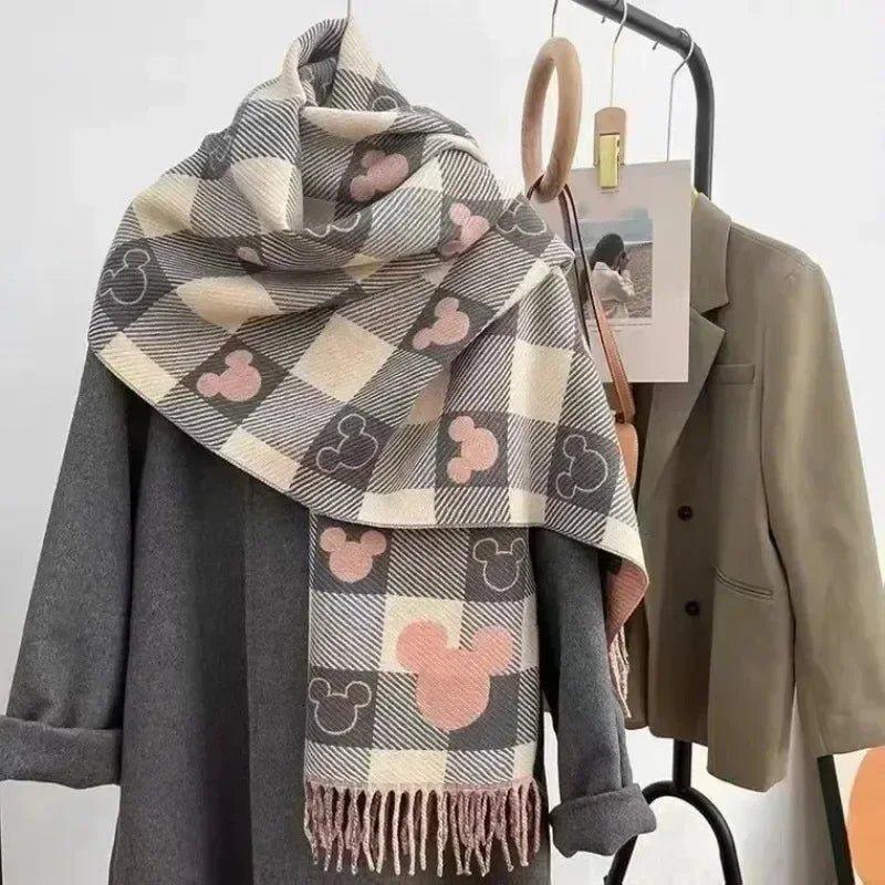 Disney Mickey Women's Scarf Cute Cartoon Mickey Figure Cashmere Scarf Fashion Girls Winter Warm Soft Scarf Holiday Gifts - Mechano