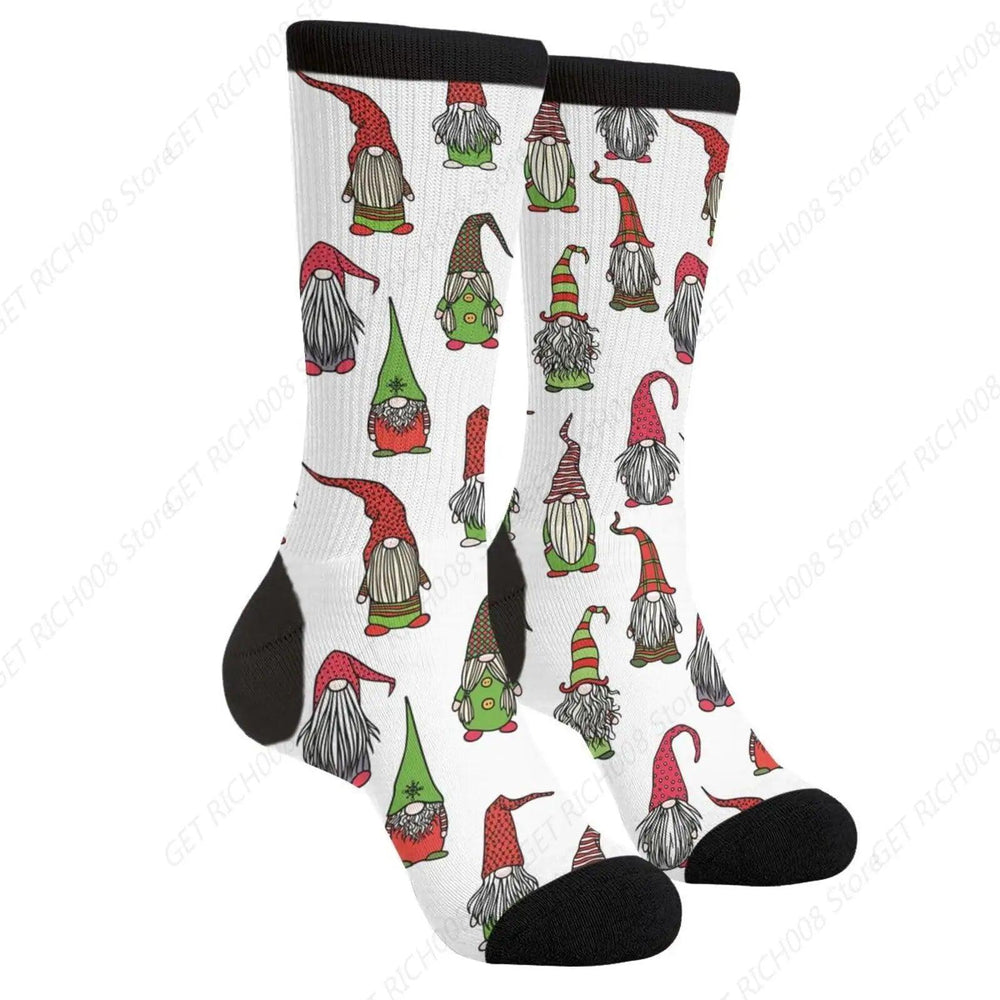 Cute Scandinavian Gnome Christmas Novelty Fun Crew Socks Fashion Comfortable Men And Women Crazy Dress Socks