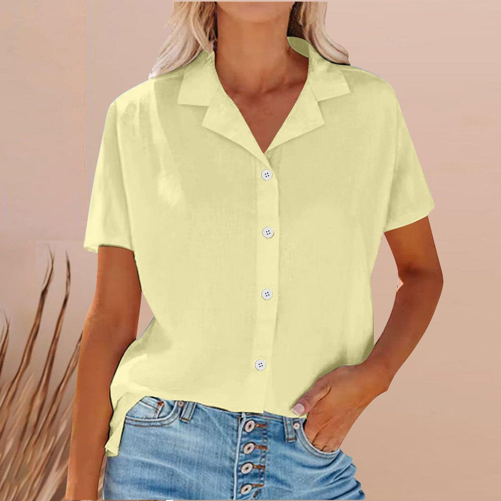 Lapel Cotton And Linen Casual Shirt For Women