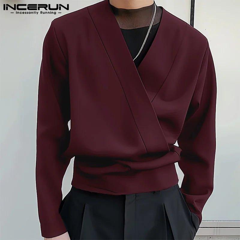 INCERUN Men's Korean Style V - Neck Shirt - Mechano