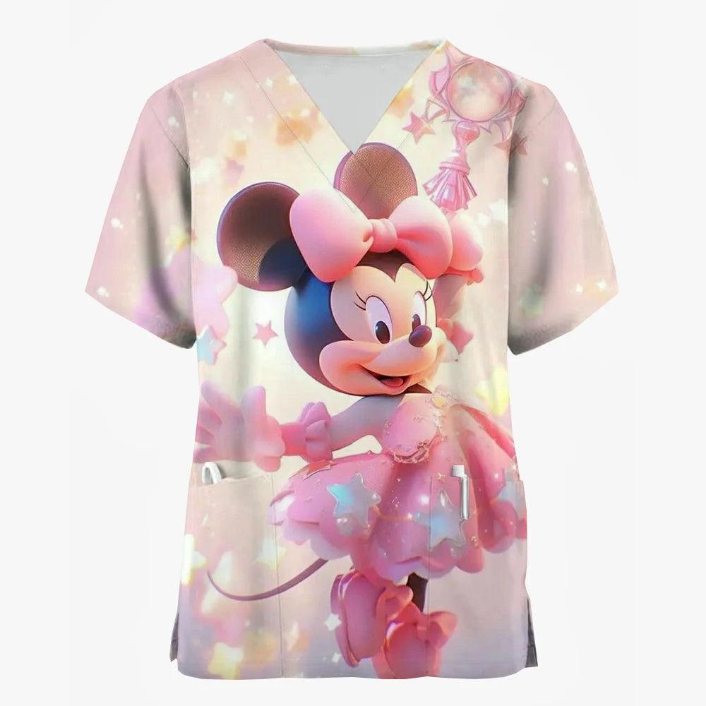 Disney Mickey Mouse Christmas Neutral Medical Uniform Cartoon Christmas Nurse Matte T-shirt Dentist Beauty Spa Work Clothes