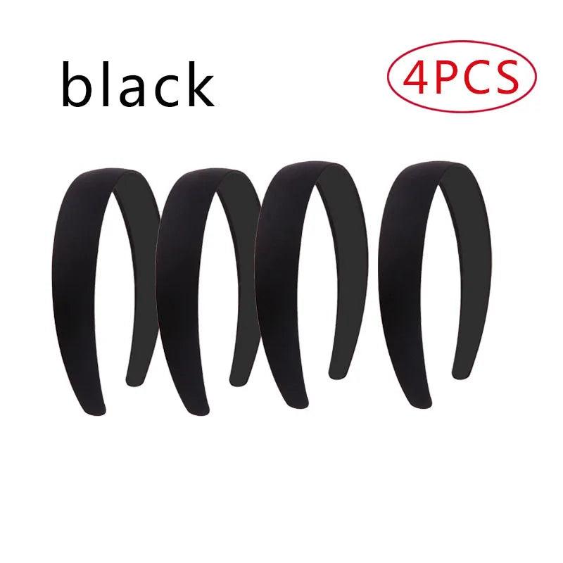 4pcs Black simple wide hair bands 1.5 2 2.5 3 4cm DIY jewelry scrunchie material cloth headband semi-finished hair accessories-Mechano