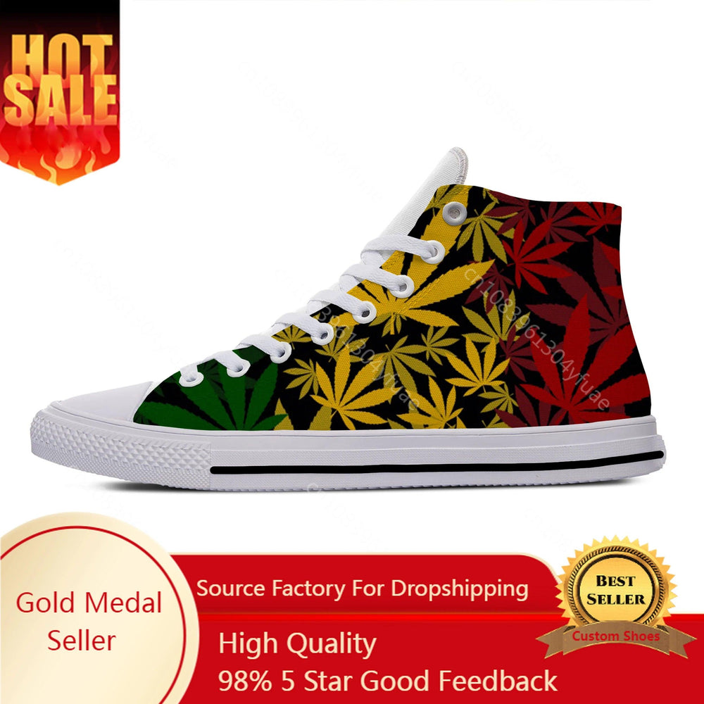 Hot Reggae Rasta Leaf Weed Jamaican High Top Sneakers