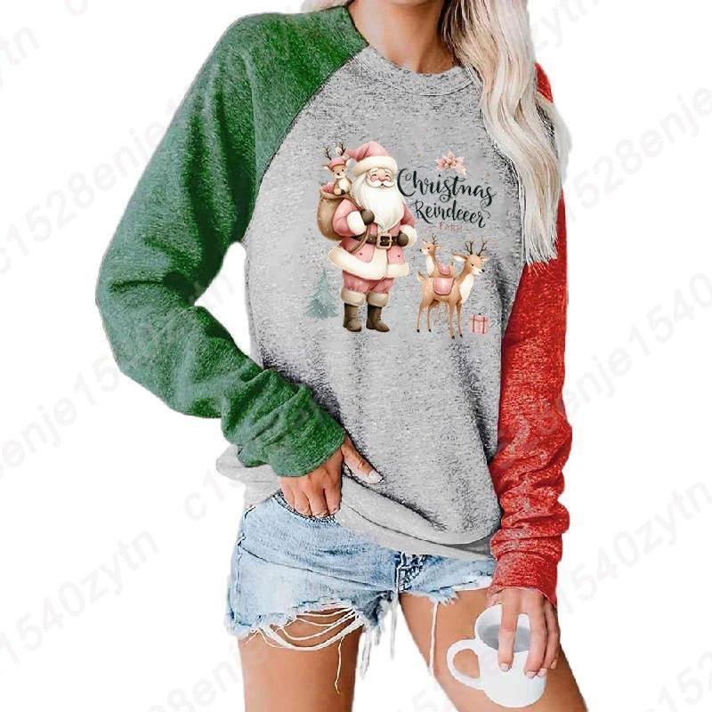 Autumn Winter Santa Christmas Reindeer Farm Plus Size Clothes Women Loose T-Shirts Ladies Pullover Sweatshirts Long Sleeve Shirt - Mechano