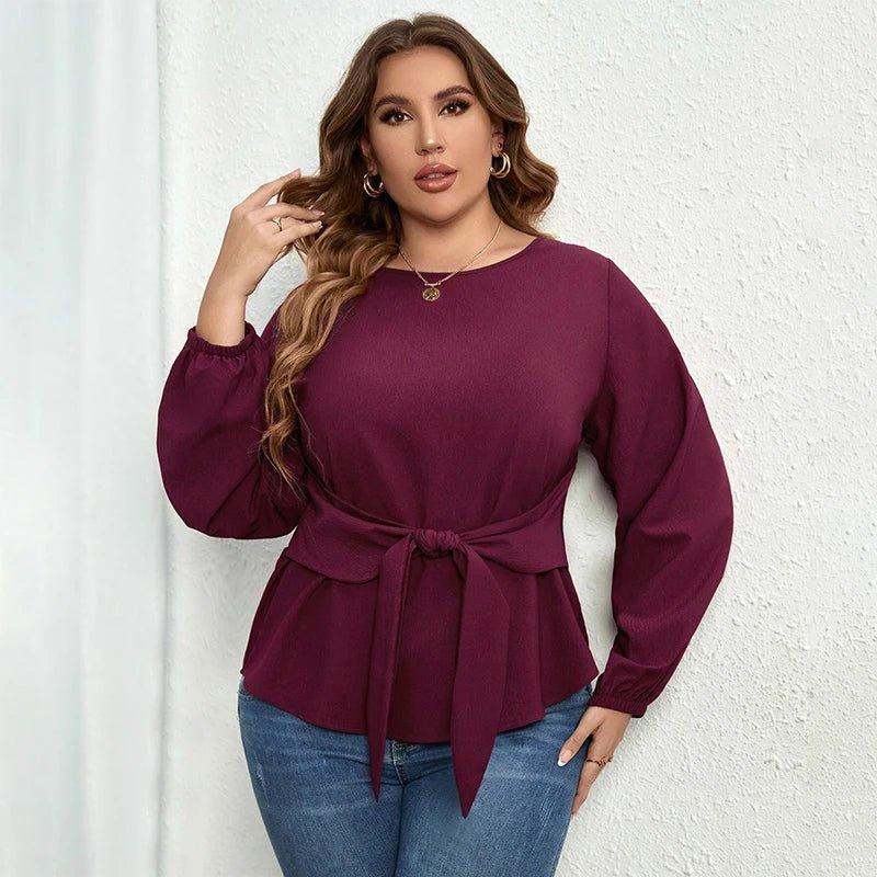 Della Mel Plus Size Women Clothing O - Neck Solid Tops Fashion Elegant Long Sleeve Office Female Casual Large Size Lady Blouses - Mechano