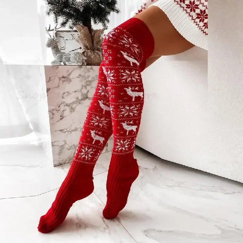 Christmas Stockings Women's Long Knitted Stockings For Girls Ladies Women Winter Short Knit Socks Thigh High Over The Knee Socks - Mechano