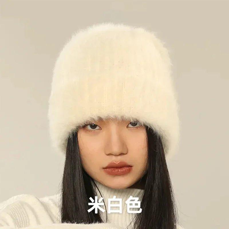 Large Size Rabbit Fur Winter Hat for Women - Fashionable & Warm Beanie - Mechano