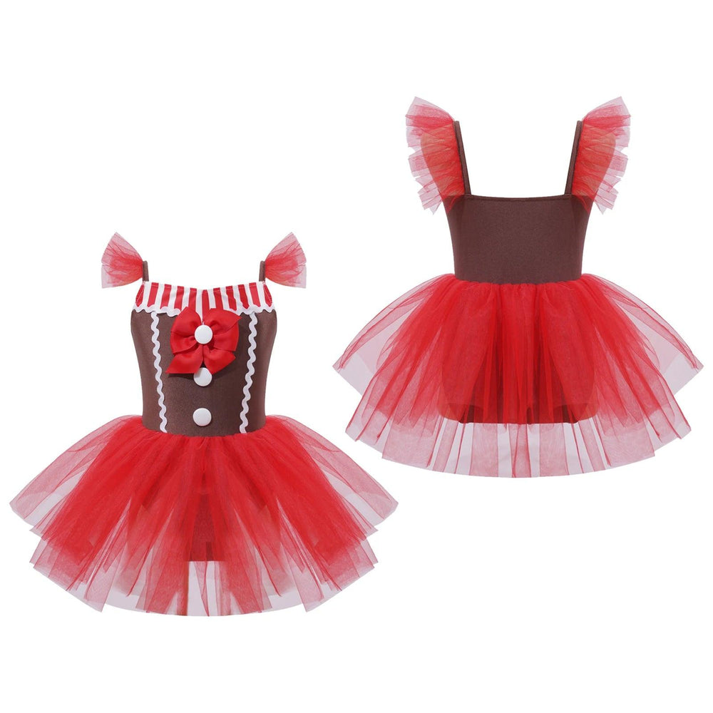 Girls Christmas Gingerbread Tutu Dress for Holiday Parties and Dance - Mechano