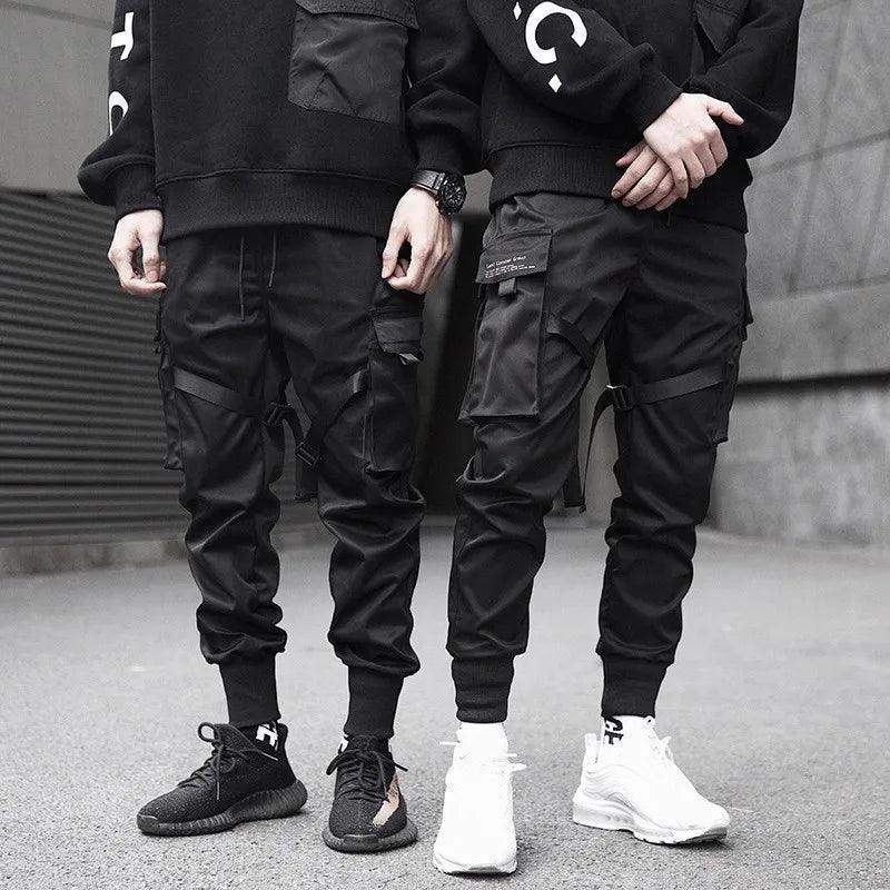 Enshadower Black Warrior Trendy Slim Casual Tactical Paratrooper Ribbon Mechanical Style Tappered Work Clothes Pants Men's Fashi - Mechano