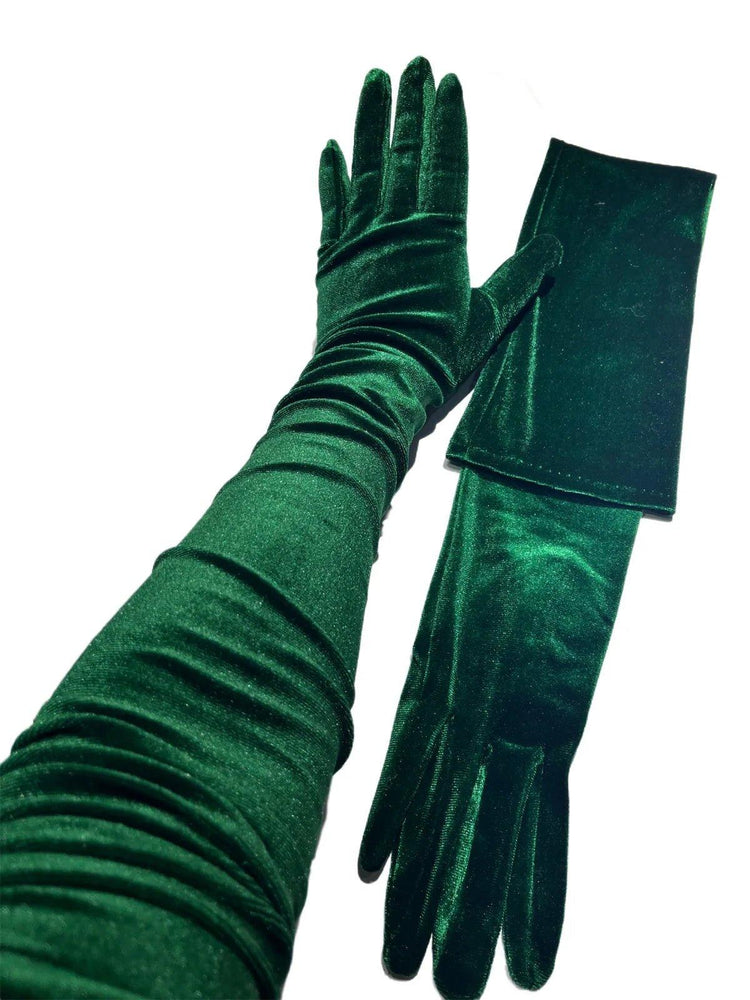 LaSally Women's Green Velvet Gloves Super Long 70cm Stretch Soft Arm Warmer - Mechano