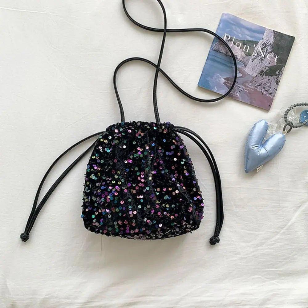 Cloth Sequin Shoulder Bag Simple Purse Fold Small Crossbody Bag Underarm Bag Bundle Handbag Drawstring Bucket Bag Girls - Mechano