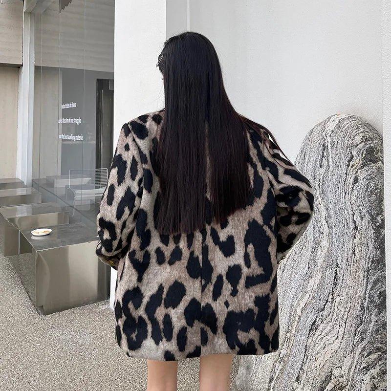 Leopard Print Coat Women Autumn Winter Korean Style Niche Design Loose Suit Jacket Casual Vintage Temperament Blazer - Mechano