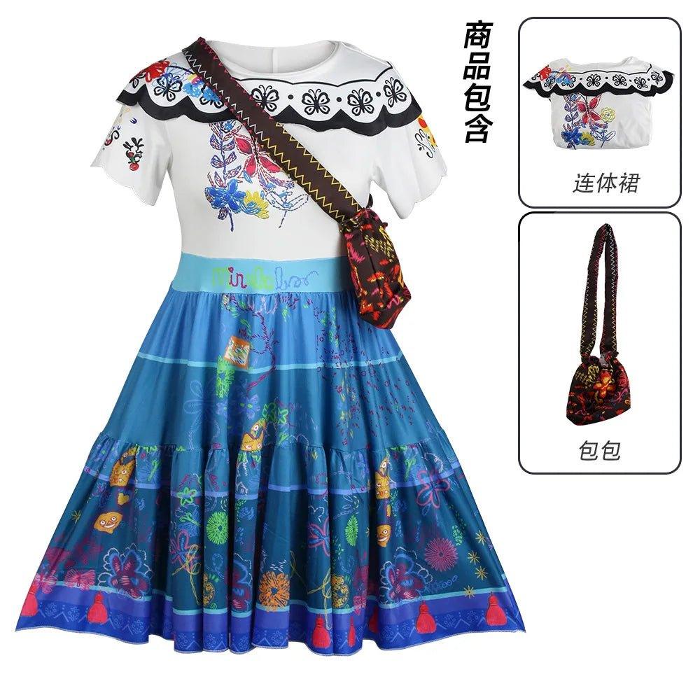 Charm Princess Dress Girl Role Play Encanto Costume+Bag Set Mirabel Christmas Carnival Halloween Party Dress Gift - Mechano