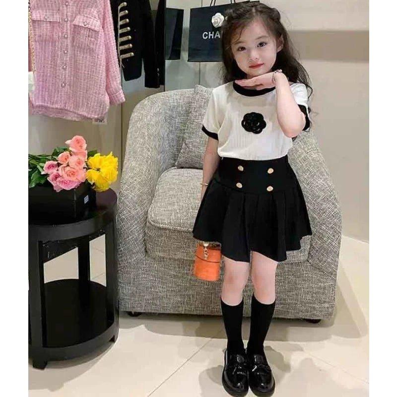 two piece dress girl girl child dress Denim skirt Zhongdatong Princess set T-shirt summer dress short sleeve sundress child - Mechano