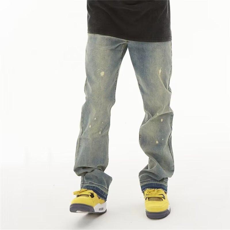 American Retro Distressed Yellow Mud Dyed Pants - Mechano