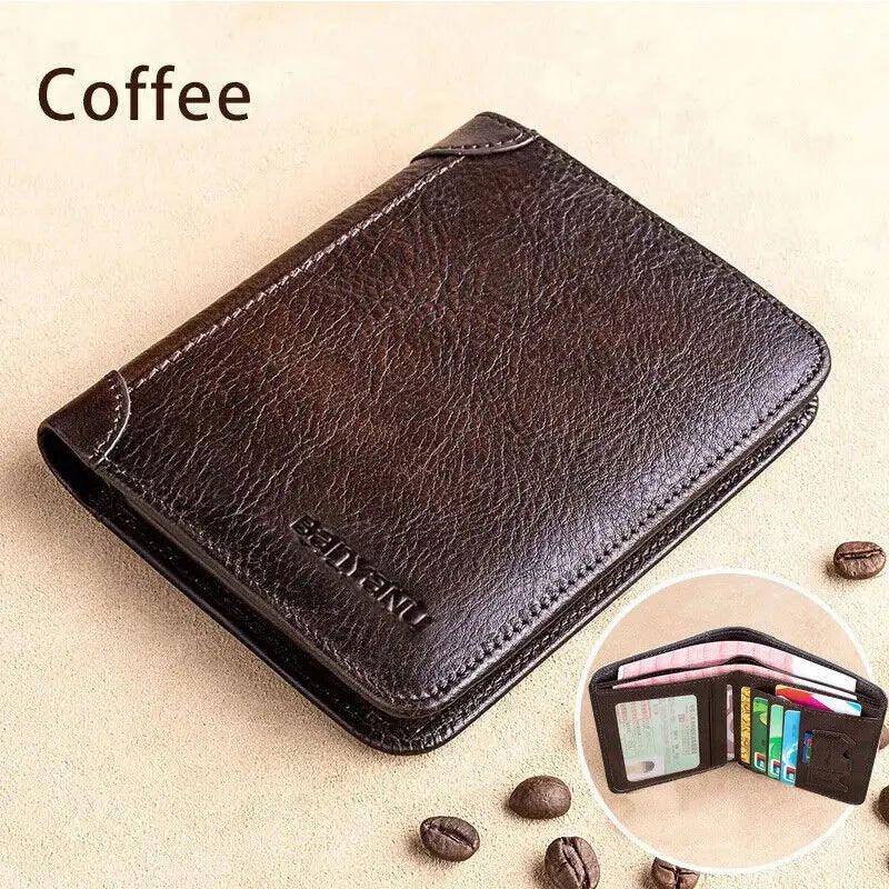 Genuine Leather Wallet Retro Business Design Rfid Protection Short Card Holder Coin Purses Money Bag Men Business Wallet Handbag - Mechano