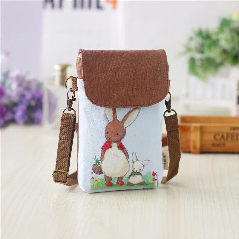 Canvas Women Printing Crossbody Shoulder Bag Ladies Mini Handbag Female Cloth Sack Small Phone Purse Wallet Pouch for Girls