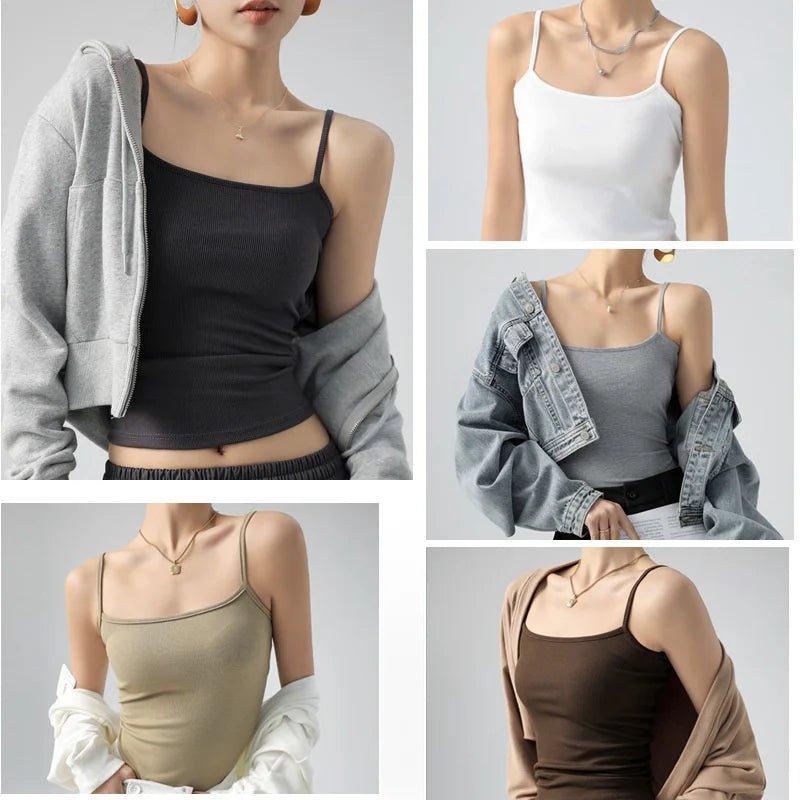 DOIAESKV Summer Basic Tanks Spaghetti Strap Camis Solid Stretch Tops for Women Sleeveless Slim Fit Basic Solid Knitted Camisole - Mechano