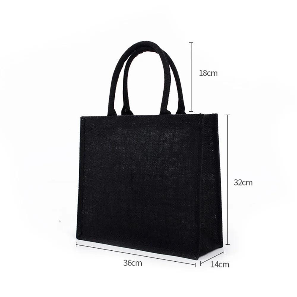 Vintage Linen Black Tote Bag for Women Retro Handbag Reusable Shopping Bags Beach Cloth bag - Mechano