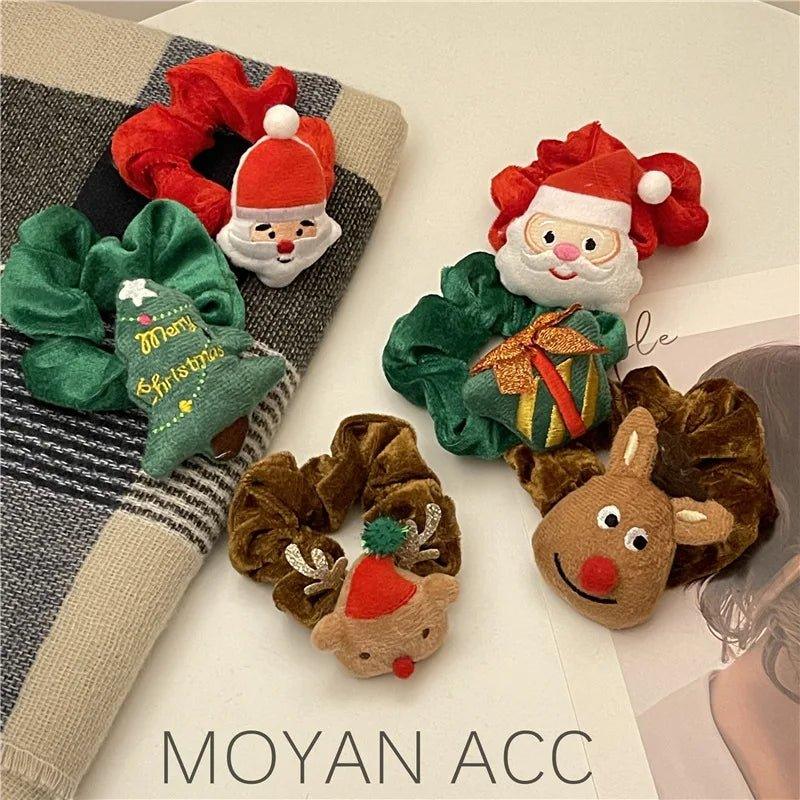 Christmas Headwear Plush Elk Large Intestine Hair Ring Cute Deer Bun Headband Festival Dress up Props Hair Accessories - Mechano