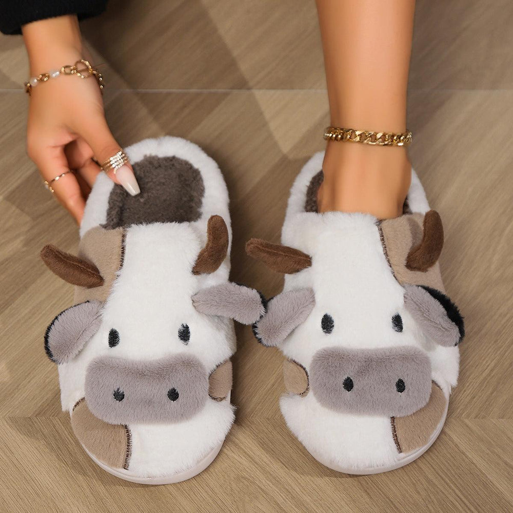 Cow Open Linen Slippers Winter Girls Shoe