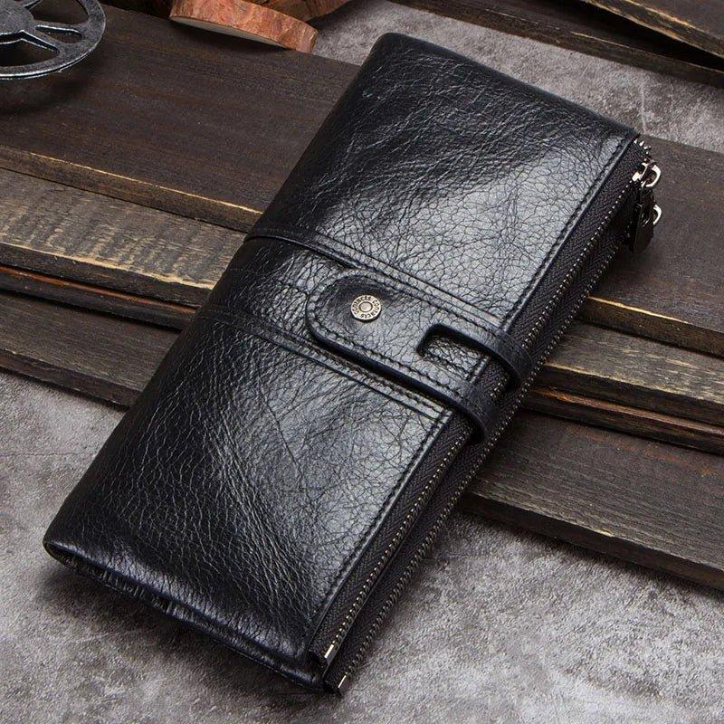 CONTACT'S Men Clutch Wallet Genuine Leather Long Wallet Hasp Card Holder Vintage Male Zipper Coin Purse Money Bag Portemonnee - Mechano