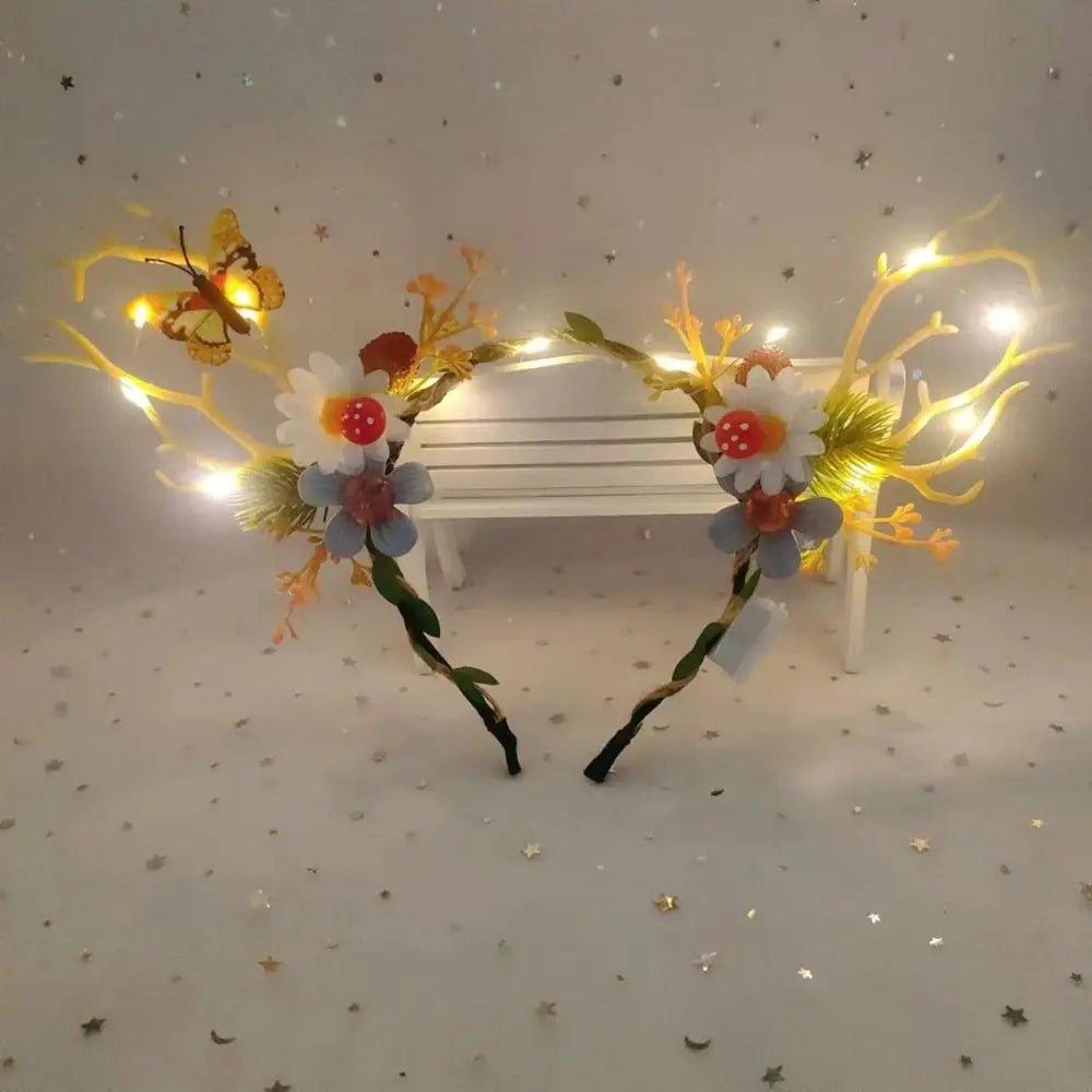 Simple LED Christmas Hair Hoop Creative Luminous Deer Ear Antler Flower Headband Party Dress Up Glowing Headband for Women - Mechano