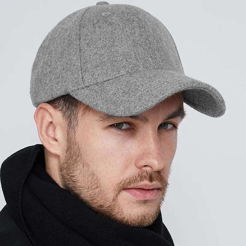 Baseball Cap for Men Winter Wool Hat Keep Warm Big Head Circumference Thickened Solid Color Trucker Cap Dad Hat High Quality - Mechano