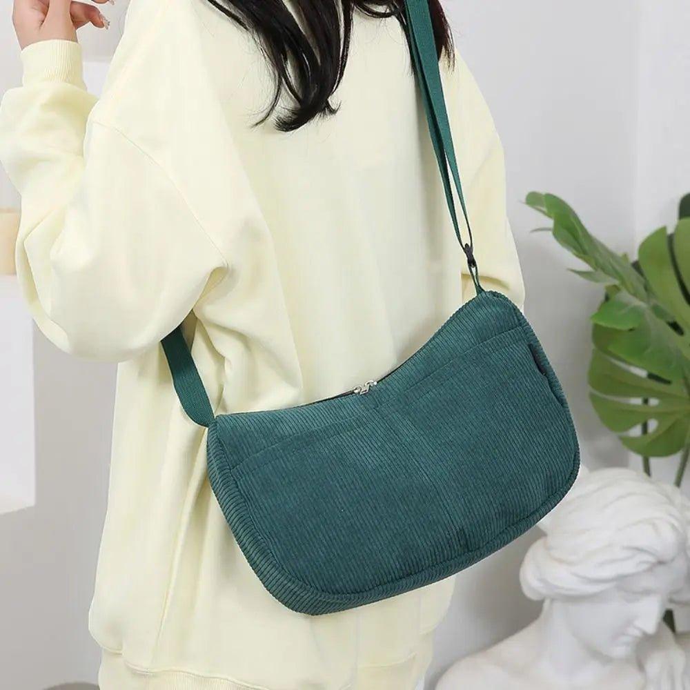 Large Capacity Corduroy Shoulder Bag - Korean Style Cotton Cloth Handbag - Mechano