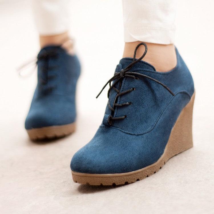 Ankle Boots Flat Women's Shoes Lace-up Wedge