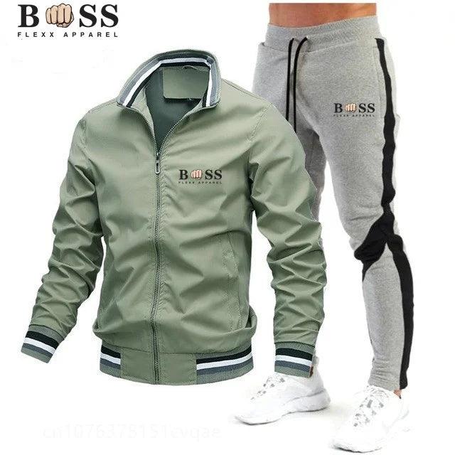 BSS FLEXX APPAREL Mens Tracksuits Men Sets Sweatshirt+sweatpants Tracksuit Zipper Stand Collar Sports Suit Jogging Fitness