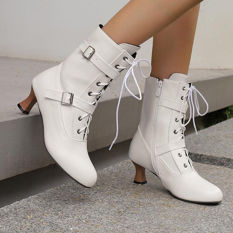 Comfortable Size All-match Lace-up Low Tube Women's Boots