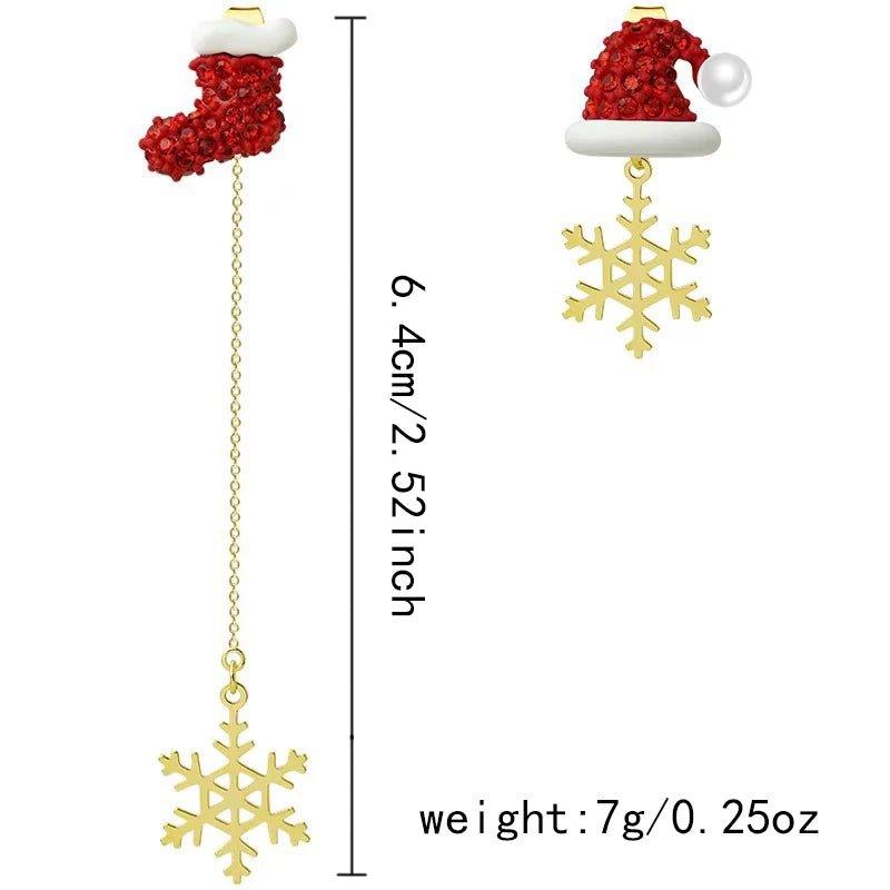 New Design Asymmetric Snowflake Christmas Boot Hat Drop Earrings for Women Moving Santa Claus Long Tassel Earring Party Jewelry - Mechano