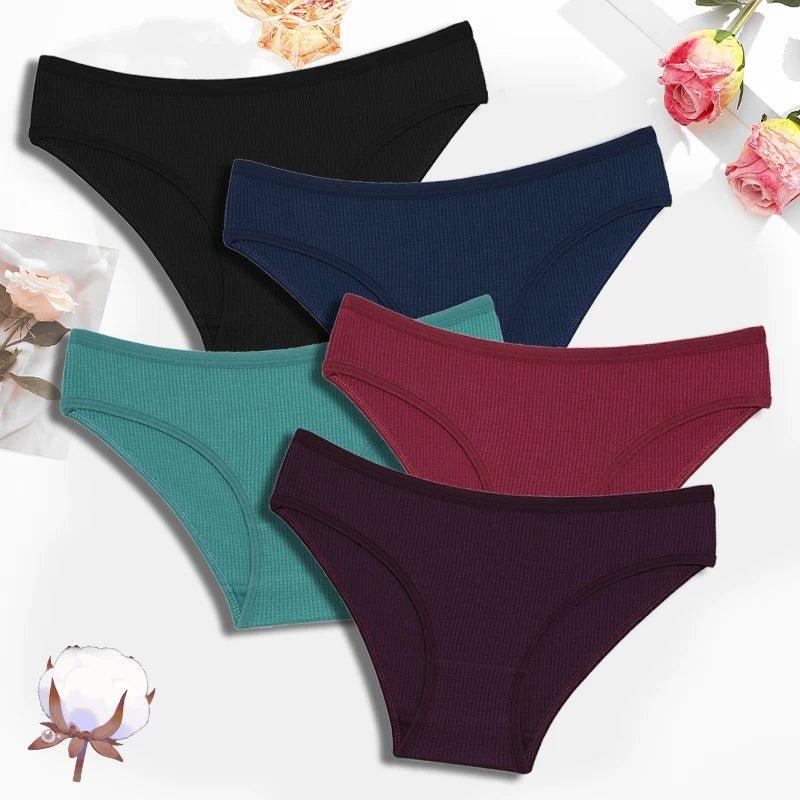 FINETOO 5Pcs Cotton Panties Breathable Underwear for Women Low - Waist Waffle Style Brief Female Comfortable Stretch Lingerie S - XL - Mechano