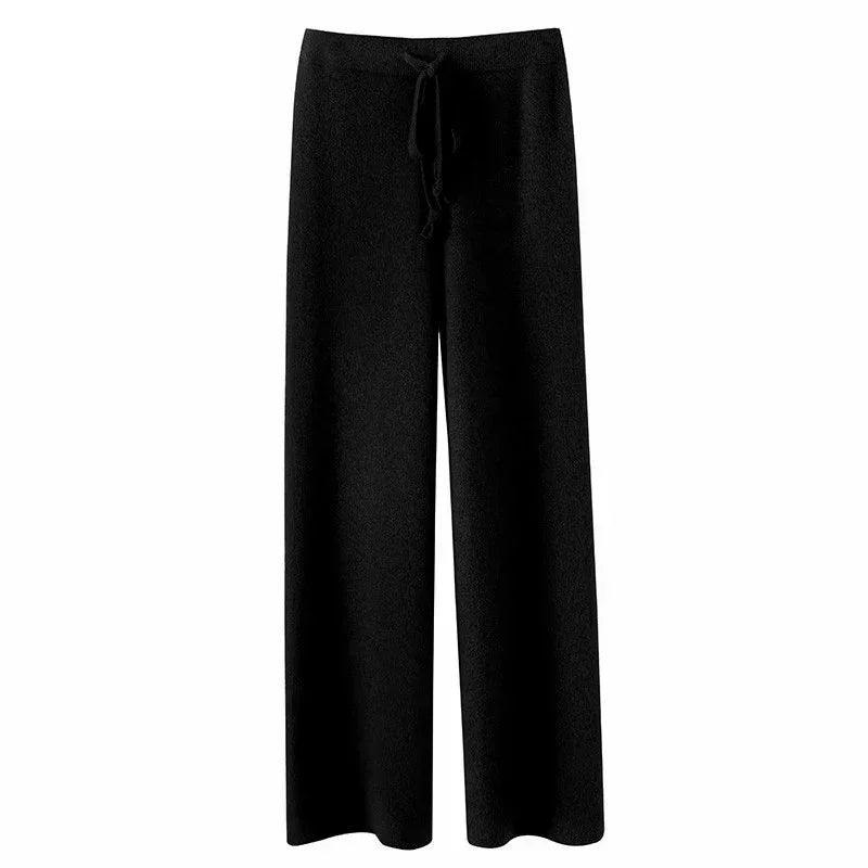 Autumn and Winter New High - waisted Loose Wool Knitted Wide - leg Trousers for Women To Wear Straight Leg Wide - leg Moped Trousers - Mechano