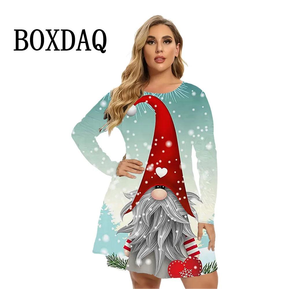 Funny Christmas Print Women Dresses Long Sleeve Casual Sunflowers Loose Plus Size Clothing Fashion Ladies Hip Hop Dress 9XL