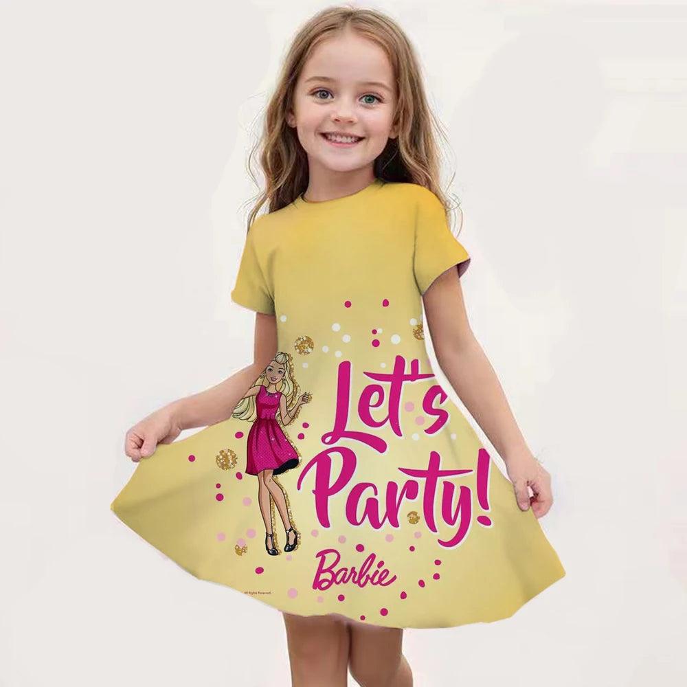 Summer girl dress cute 3D printed Barbie princess girl dress fashionable children's party performance dress - Mechano