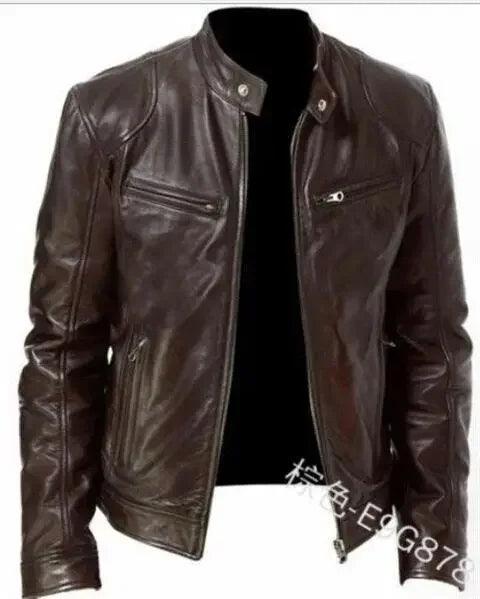 Leather Motorcycle Jacket Men - Slim PU Blazer