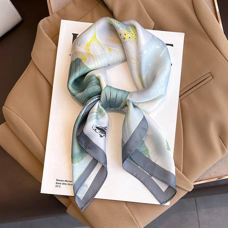 Flower Silk Square Scarf Women Satin Shawl Wrap Hijab Female Hair Band Wrist Luxury Headkerchief 70*70cm Echarpe Bandana - Mechano