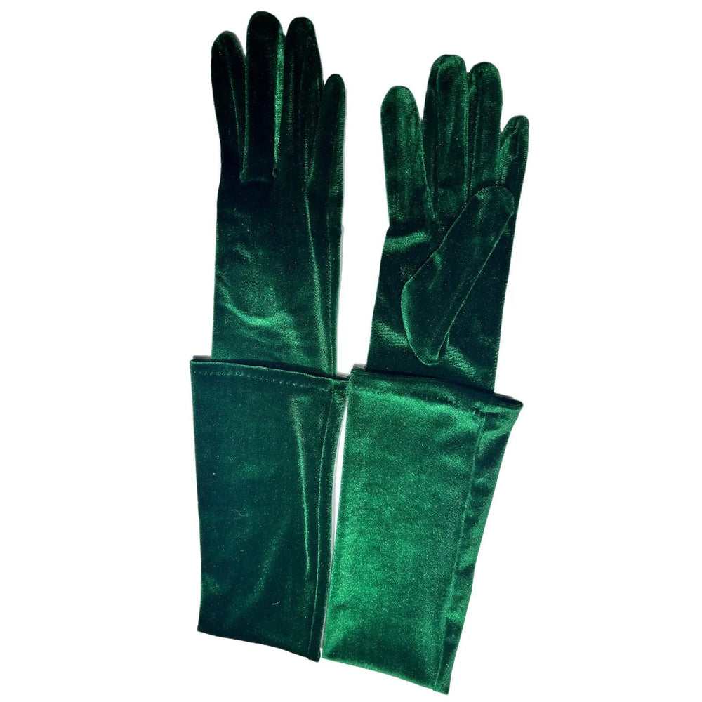 LaSally Women's Green Velvet Gloves Super Long 70cm Stretch Soft Arm Warmer - Mechano