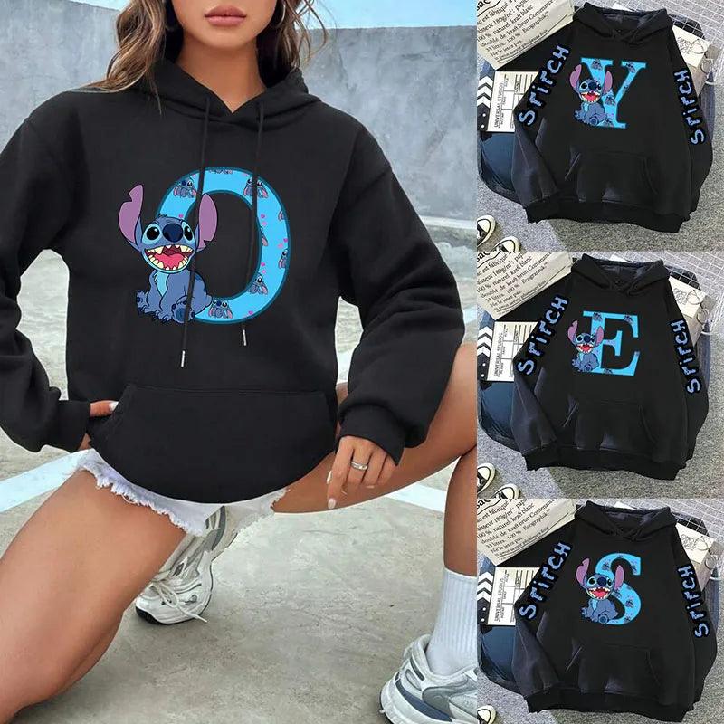 Disney Lilo & Stitch Women's Black Kawaii Winter Jacket Hoodie Fashion Streetwear