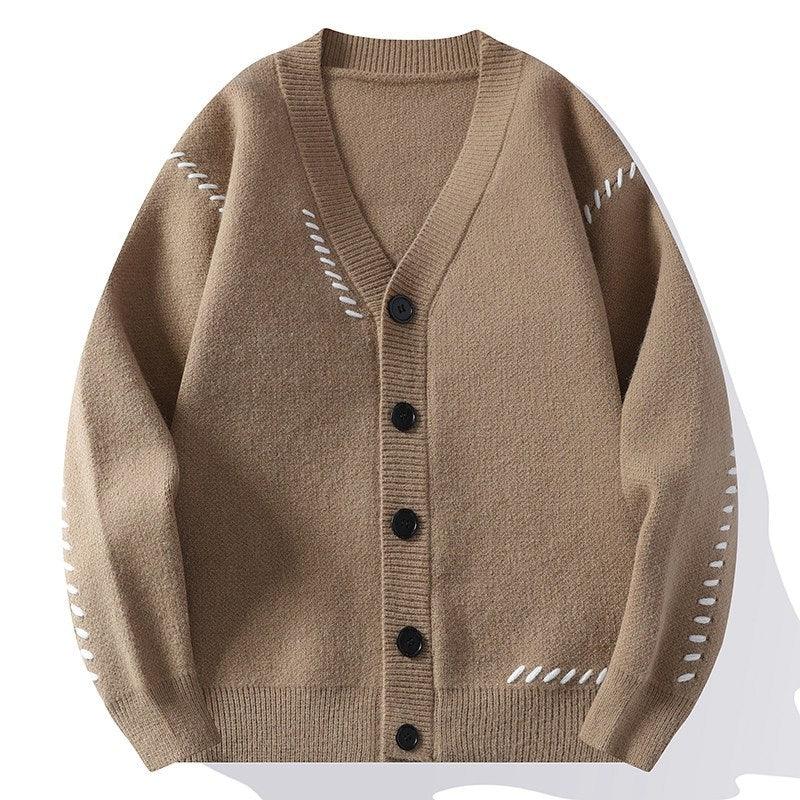 Heavy Men's Knitted Cardigan Coat Autumn And Winter V-neck Cotton Knitwear