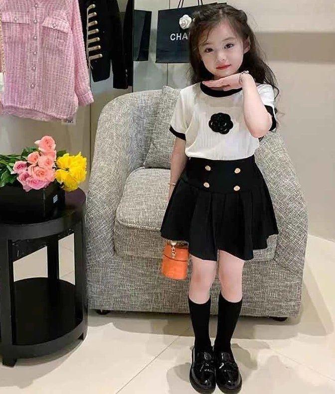 two piece dress girl girl child dress Denim skirt Zhongdatong Princess set T-shirt summer dress short sleeve sundress child - Mechano