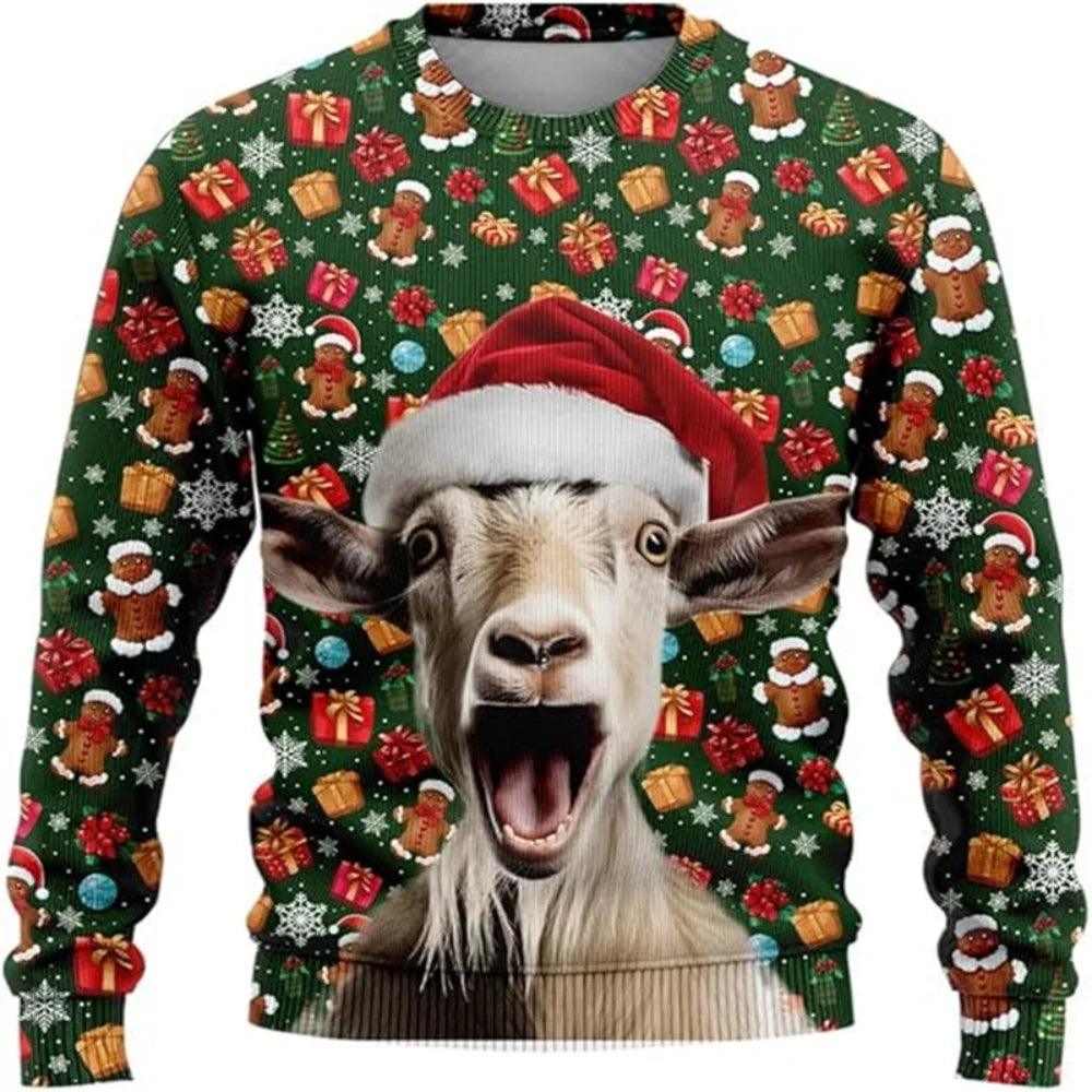 Funny animal Goat graphics Ugly Christmas sweater Fashion pet Cat Dog sweatshirt for women Clothes Christmas Boy Gift 3d jumper