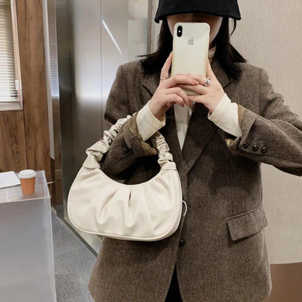 Fashion Pleated Handlebags for Women PU Cloud Bags Leisure Armpit Bag Shopping Shoulder Bags Dumpling Handbag Female - Mechano