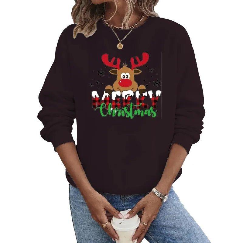 Crew - neck Hoodie European and American New Christmas Deer Letter Print Aesthetic Sweatshirts Streetwear Women Clothes - Mechano