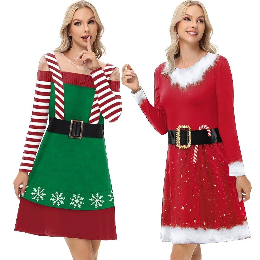 Christmas Elf Costume Girls Xmas Santa Claus Dress Carnival Party Adults Family Matching Outfits Cosplay Clothing Xmas Gifts - Mechano