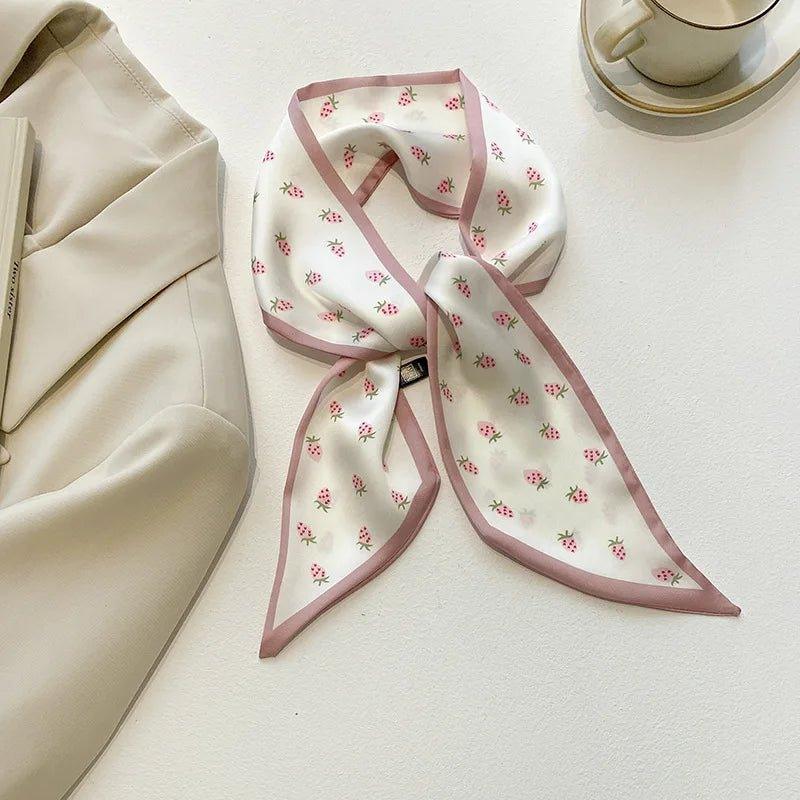 Fashion Print Hair Ribbon Scarf Women Neck Tie Bag Scarfs Satin Silk Skinny Headscarves Ladies Foulard Floral Bands New - Mechano