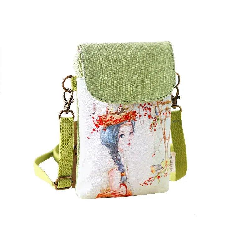 Canvas Women Printing Crossbody Shoulder Bag Ladies Mini Handbag Female Cloth Sack Small Phone Purse Wallet Pouch for Girls - Mechano