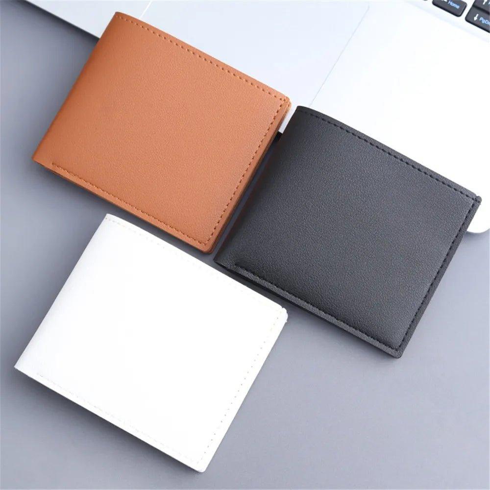 Fashion Men Short PU Leather Wallet Simple Solid Color Thin Male Credit Card Holder Small Money Purses Business Foldable Wallet - Mechano